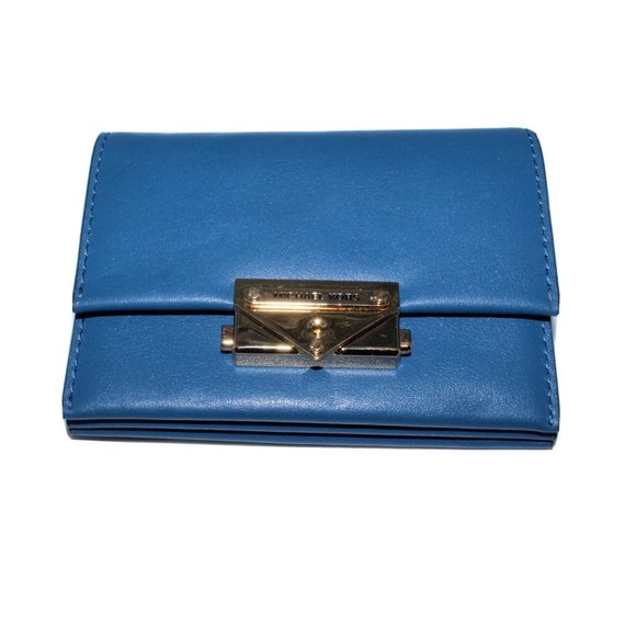 MICHAEL KORS Jet Set Travel Card Case Wallet MK Blue Leather NWT - Picture 1 of 5